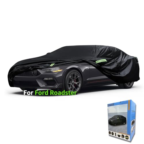 Image of Custom-Fit for Ford Car Cover, 7 Layers Car Cover Waterproof All Weather for Automobiles, Outdoor Full Cover Rain Sun UV Protection with Zipper (Black,for Ford Roadster)