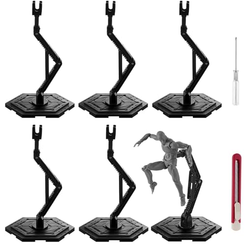 Chunful 6 Pcs Hobby Model Action Base Display Stand Model Action Figure Stand Compatible with Rh Bb Hg 1/144 Scale Universal Models with 4 Kinds of Joints (Black)