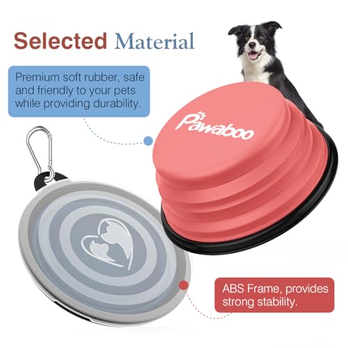 Pawaboo Faltbar Hundenapf, 2 Stück 450ml Hund Reisenäpfe Tragbar Silikon Auslaufsicher Trinknapf Fressnapf mit Deckel und Karabiner für Hunde Katzen Spaziergänge Unterwegs, Hellrosa + Blau