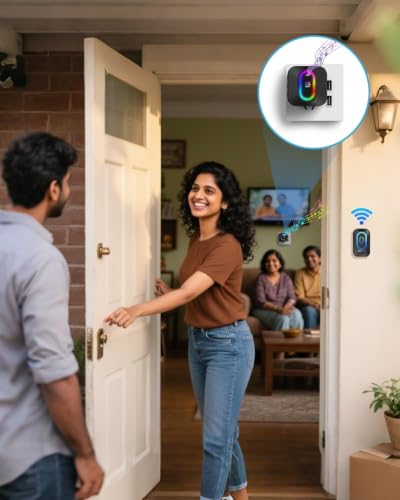 Image of Spromoce Wireless Door Bell with 2 Receiver, 1000FT Long Range Door Bell without Wire for Office, IP55 Waterproof Cordless Remote Calling Bell with 6 Vibrant Light Modes, 38 Ringtone