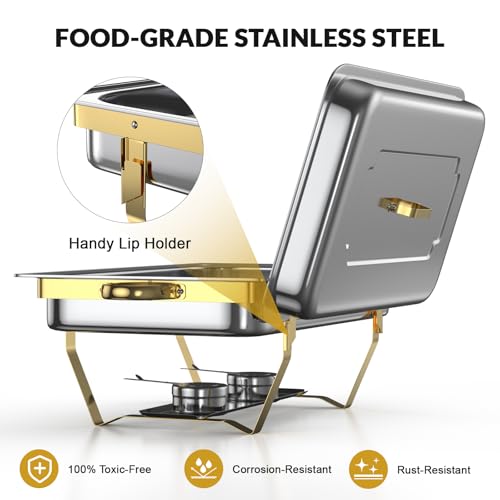 Anycoo 9.5QT Chafing Dishes for Buffet 2 Pack, Warming Trays for Buffet, Stainless Steel Buffet Servers and Warmers for Party Wedding Family Gathering- Golden by Anycoo - Image 5