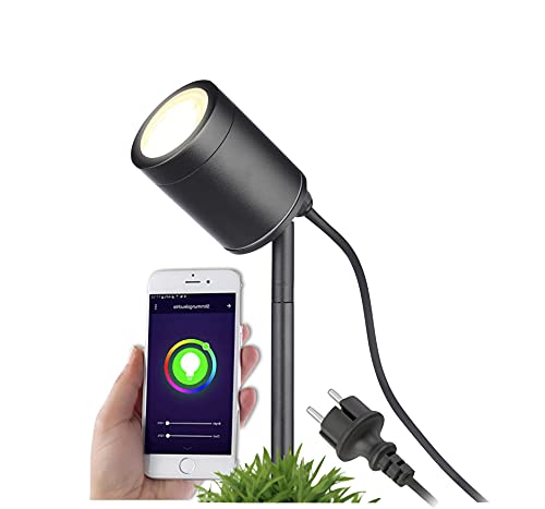lambado® Smart LED Gartenleuchte mit Erdspieß und RGB Farbwechsel - Alexa & Google Home kompatibel - Schwarze Gartenstrahler wasserfest IP67 inkl....