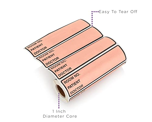 Image of Carstens Patient I.D. Adhesive Medical Chart Labels for 1.5 inch - 4 inch Ring Binder Spines - Pre-Printed Sticker Labels (Room No. / Patient /Doctor), 5 3 /8 inch x 1 3 /8 inch, Pink, Roll of 200