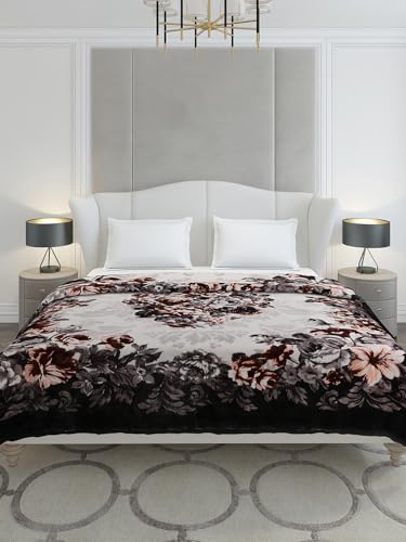 Image of Monte Carlo Double Bed Heavy Winter Blanket Emilia 2 Ply Cloudy 1050 GSM | 5.5 KG (240x220 CM), Dark Brown