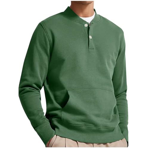 Dademeo Mens Casual Long Sleeve Sweatshirt Solid Color Button Up Henley Shirts with Pocket Casual Loose Pullover Sweatshirts