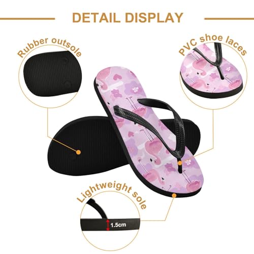 ALAZA Cute Purple Flamingo Flip Flops for Women Fashion Beach Slippers Comfort Mens Flip Flops Non-Slip Rubber Shower Slippers Sandal for Hotel Travel Sport,XS3