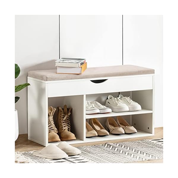 APICIZON Shoe Bench, Entryway Storage Benches, White Shoe Storage with Flip Top and Padded Cushion,Wooden Shoe Bench for…