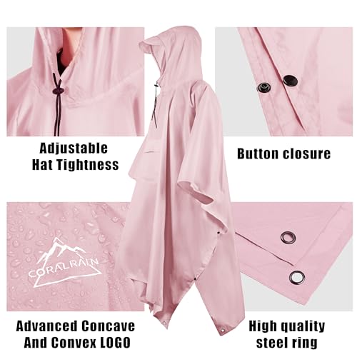 Coralrain Hooded Rain Poncho Lightweight Waterproof Unisex Raincoat Jacket with Pocket for Men Women Adult3