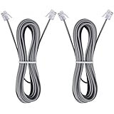 LanSenSu 15-Feet Telephone landline Extension Cord Cable Cord with Standard RJ-11 6P4C Plug (Silver 15-ft, 2Pack)