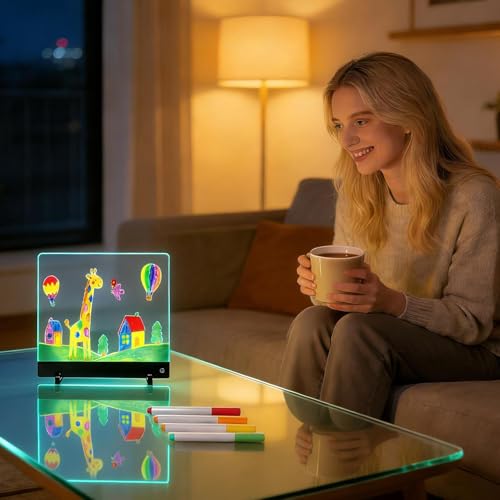 Tableau LED pour notes rechargeable avec 4 modes d'éclairage et 7 feutres inclus