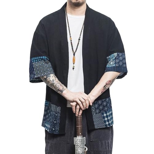 Chemise cardigan en coton lin pour homme au style ethnique rétro et coupe ample