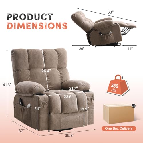 Image of BOSMILLER Power Lift Recliner Chair with Massage and Heat for Elderly, Electric Recliner Single Sofa with Two Cup Holders, Extended Footrest, Side Pocket and USB Charge Port for Living Room