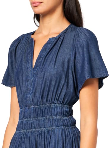 Image of Tommy Hilfiger Women's Short Sleeved Ruched Waist Denim Tiered Midi Dress
