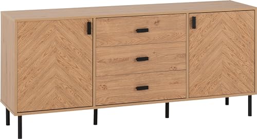 Seconique Leon 2 Door 3 Drawer Sideboard in Medium Oak Effect