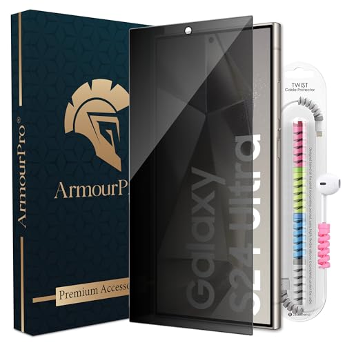 Image of ArmourPro Matte Privacy Tempered Glass for Samsung Galaxy S24 Ultra, Anti-Spy Anti-Glare Screen Protector, Edge-to-Edge Full Coverage, 9H Anti Scratch, Smooth Touch, Easy Installation Kit with Cable Protector