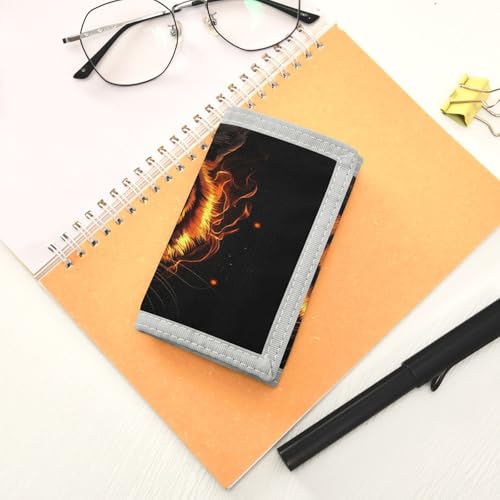 Tiger Flame Orange Kids Wallet for Boys Girls Trifold Outdoor Sport Wallets for Youth Teen Child Wallet with Zippered Coin Pockets Card Holders Front Pocket Wallets with Magic Sticker 7