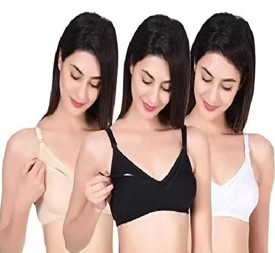 Women's White Cotton Nursing Bra, Pack of 3 (in, Alpha, XL, B, 40, Regular, Multicolor)-image-18