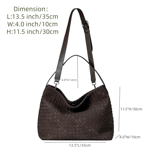 Image of Woven Suede Tote Bag for Women Faux Suede Hobo Bag Slouchy Shoulder Bag Soft Woven Handbag