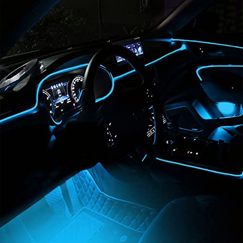 QAUBEN 5 m Optic Fiber Cable Car Ambient Lighting with Bluetooth App Control 64 Colors Multicoloured Music Interior Lighting Kit 12V 1W