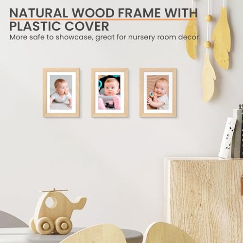 Image of upsimples 5x7 Picture Frame Solid Wooden, Nursery Decor, 1Pack Natural | 100% Solid Wood, Fit 4x6 with Mat and 5 x 6 Photo, Wall Decor or Tabletop Display, Safe For Nursery Kids Room