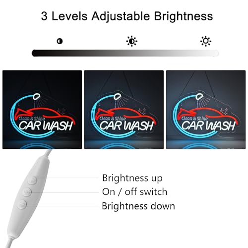 Image of Car Wash Neon Sign,USB Powered Dimmable Wall Decor LED Light | Neon Lights Hanging Wall Art Decor for Gas Station garage Detailing automotive Service Home Decor,Ultra Bright,16.14x11.8in