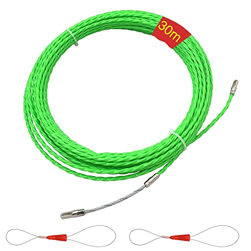 IWILCS Guia Pasacables Trenzada 30M, Enhebrador de Alambre Electrico, Dispositivo con 2 Muelle, Kit de Enhebrado Ideal para la Colocación de Cables, Diámetro 4.5 mm, Verde