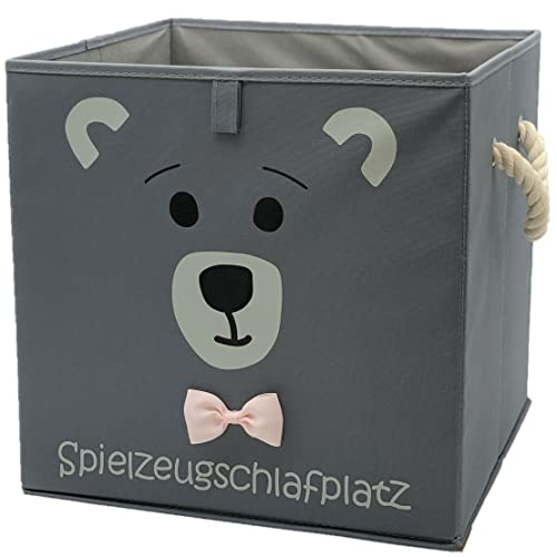 Sappralot Kids - Bär Aufbewahrungsbox grau für Kinder, Baby Aufbewahrungskorb, schöne praktische Spielzeugkiste für jedes Kinderzimmer, kompatibel mit IKEA Kallax Regale (33x33x33), Bär (rosa) Cover