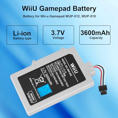 Image of Battery for Wii U Gamepad, 3600mah High Capacity Replacement Rechargeable Battery Pack for Nintendo Wii U Gamepad WUP-010 / WUP-012 with Tool