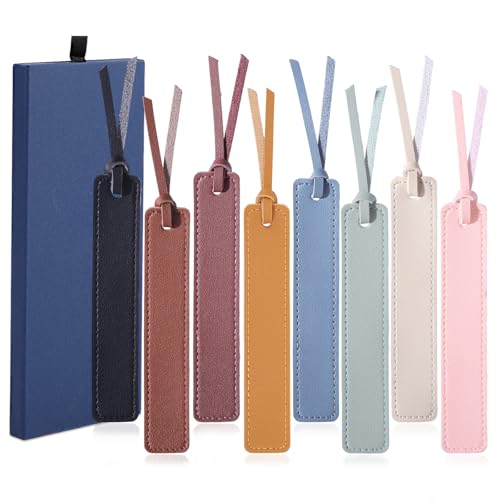 8Pcs Leather Bookmark Classic Stitched Book Mark with Leather Rope Teachers Day Gifts for Reading Men Teacher Women School Students