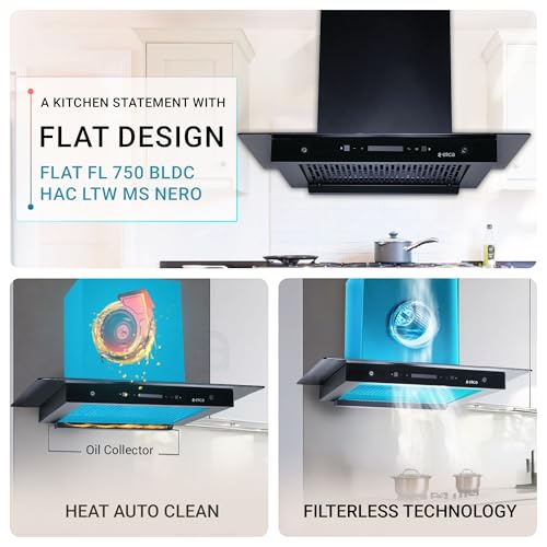Image of Elica 75cm 1500 m3 /hr BLDC Filterless Autoclean Kitchen Chimney | 15 Years Motor and 5 Years Comprehensive Warranty | FLAT FL 750 BLDC HAC LTW MS NERO | Black | 9 Speed Touch Control + Motion Sensor