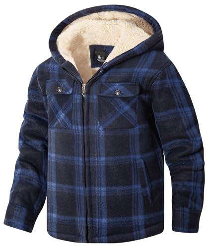 Image of GEEK LIGHTING Boys Flannel Jacket Sherpa Lined Hoodies Zip Up Fleece Plaid Shirt Jackets Winter Outdoor Coat Warm