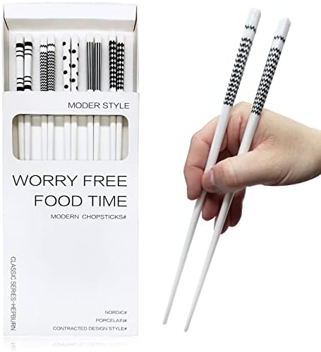 WKBRAE Chopsticks Reusable 5 Pairs High-grade Bone Ceramic Chopsticks Dishwasher Safe 9.6 Inch Gift Set Easy to Use and Clean (5 pair)