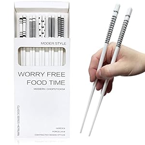 Chopsticks Reusable 5 Pairs High-grade Bone Ceramic Chopsticks Dishwasher Safe 9.6 Inch Gift Set Easy to Use and Clean (5 pair)