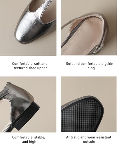 Women's Mary Jane Flats Closed Square Toe Ballet Flat Dressy Comfortable Slip on Shoes2