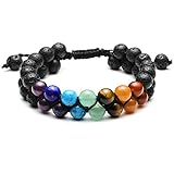 Top Plaza 7 Chakra Bracelet Natural Lava Rock Stones Beads Bracelets Aromatherapy Essential Oil Diffuser Bracelet Stress Relief Anxiety Bracelets for Women Men