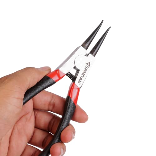 Image of Spartan 7 Inch External Circlip Plier, Straight Nose, Silver Finish, Heavy Duty Snap Ring Plier for Fitting & Removing Circlips in Workshop, Garage & Industrial Use