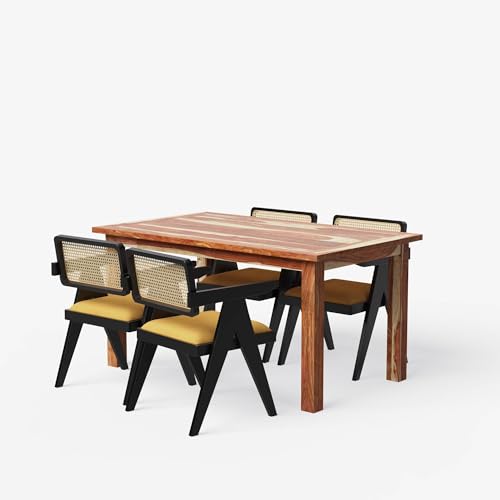Image of Wooden Dining Table, Natural Oak, Rectangular, Modern Style, 4 Seater, Assembly Required (Honey Dining and Walnut Chair, (4 Seter) 1 Table(130 cm x 90 cm x 76 cm))