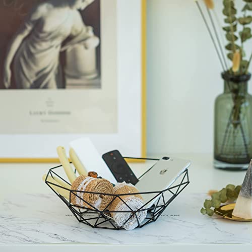 Hanobe Metal Wire Fruit Basket, Set Of 3 Black Decorative Fruit Bowl Creative Geometric Storage Baskets For Kitchen Counter, Table Centerpiece Hold Vegetables, Bread, Snacks, Potpourris, Stackable #TOP6
