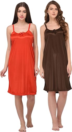 Image of You Forever Women Sexy Satin Striped Solid Above Knee Length Nighty, Loungewear, Nightwear, Sleepwear, Home Wear Short Nighty for Women Pack of 2
