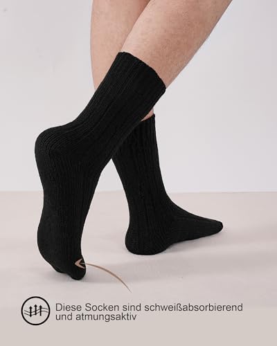 SukModen 4 Paar Alpaka Socken Herren Damen, Warme Wollsocken, Flauschige Thermosocken, Dicke Strick Wintersocken Schwarz L