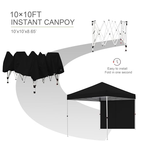 Northroad 10x10 FT Pop Up Canopy, Outdoor Popup Gazebo Shelter w/ 1 Sidewall,Wheeled Carrying Bag,4 Ropes,8 Stakes for Patio,Deck,Garden,BeachοΌBlackοΌ by Northroad - Used condition - Image 5
