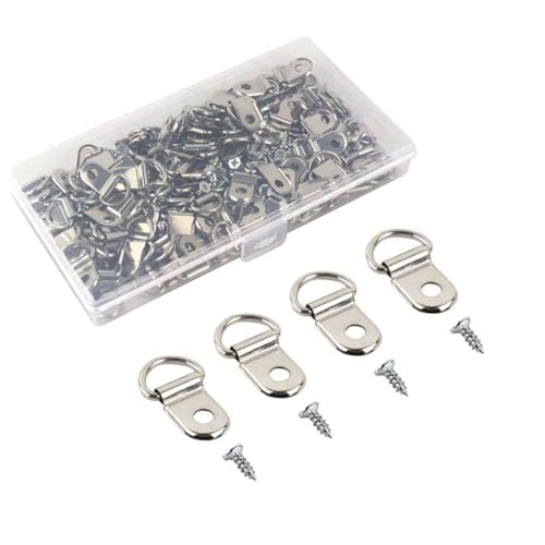 Image of 60 Pcs D Ring Picture Hangers with Screws Picture Hanging D Rings Photo Frame Hooks Clock Hangers Picture Hang Solutions Golden