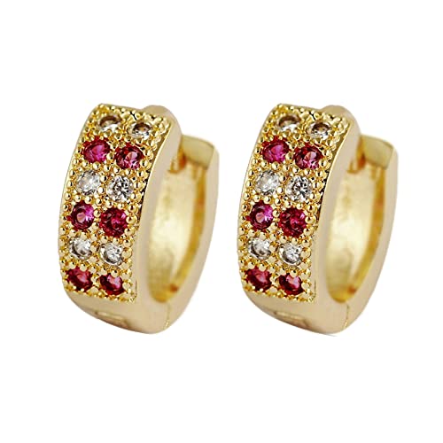 ZQHWYZ 9K Yellow Gold Hoop Earrings for Women, Elegant Circle with Lab Diamond and Lab Ruby Hoop Earrings for Women Gold