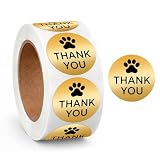 FunooFuno 500 Pcs Thank You Dog Stickers Dog Paw Print Thank You Stickers for Shipping Mailers, Bags, Boxes, Tags, Greeting Cards, Present for Sealing and Decoration(Gold)