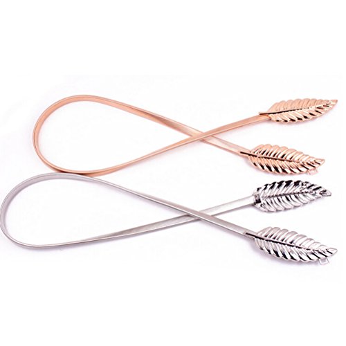 SUPVOX 2 peças cinto feminino de cintura com folhas de metal elástico Cummerbund (prata dourada)