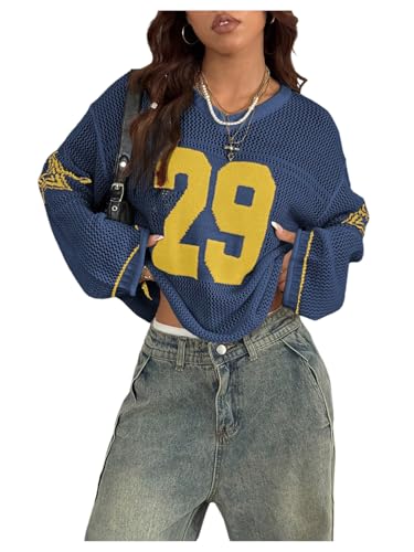 Image of BEAUDRM Women's Y2k Tops Oversized Crochet Jersey Shirts Graphic Streetwear
