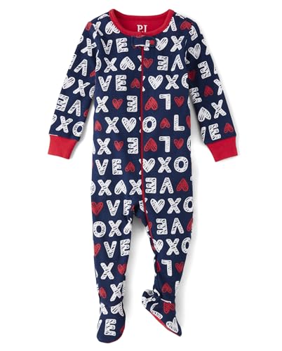 Image of The Children's Place baby-boys And Toddler Long Sleeve 100% Cotton Zip-front One Piece Footed Pajama