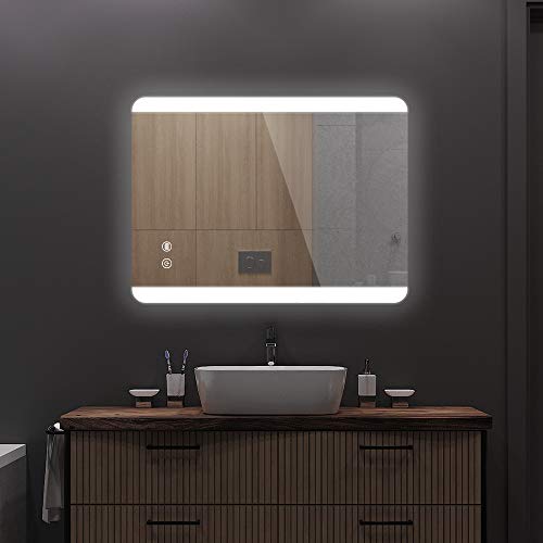 Janboe Bathroom Mirror Wall Mounted Illuminated 500x700mm Bathroom Mirror with Touch Switch + Demister…