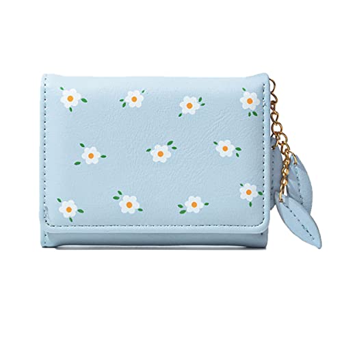 Women Girls Wallet Fashion Cute Tri-folded Wallet Slim Short Wallet Small Wallet Cash Pocket Card Holder ID Window Purse for Women（BLUE）