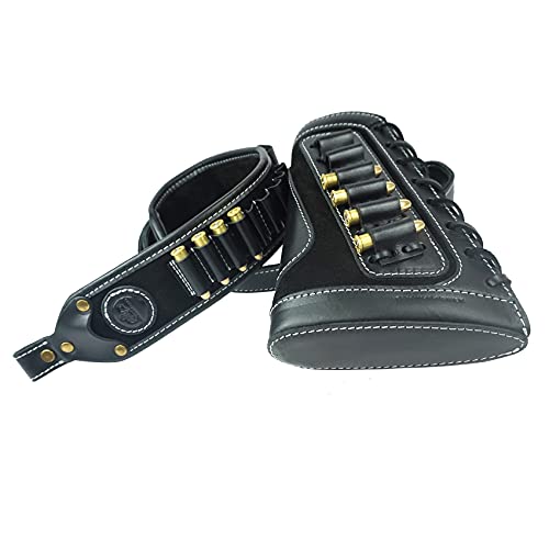Leather Rifles Shell Holder .30-06 .45-70 .357.410Ga Buttstock With Hunting Cartridge Sling Straps Remington (Black Set) #TOP5